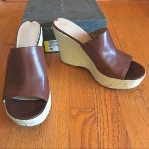Via Spiga Brown Leather Wedge Sandals 10 M